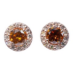 Luxurious 18K Halo Stud Earrings with 2.07 ct Natural Fancy Color Diamonds