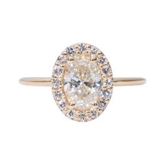 Stunning 18K Yellow gold Oval Halo Ring with 1.24 ct Natural diamonds - AIG Cert
