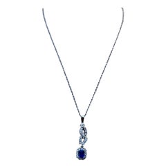 Sapphire & Diamond Necklace/ Pendant 14 Karat White Gold with Chain