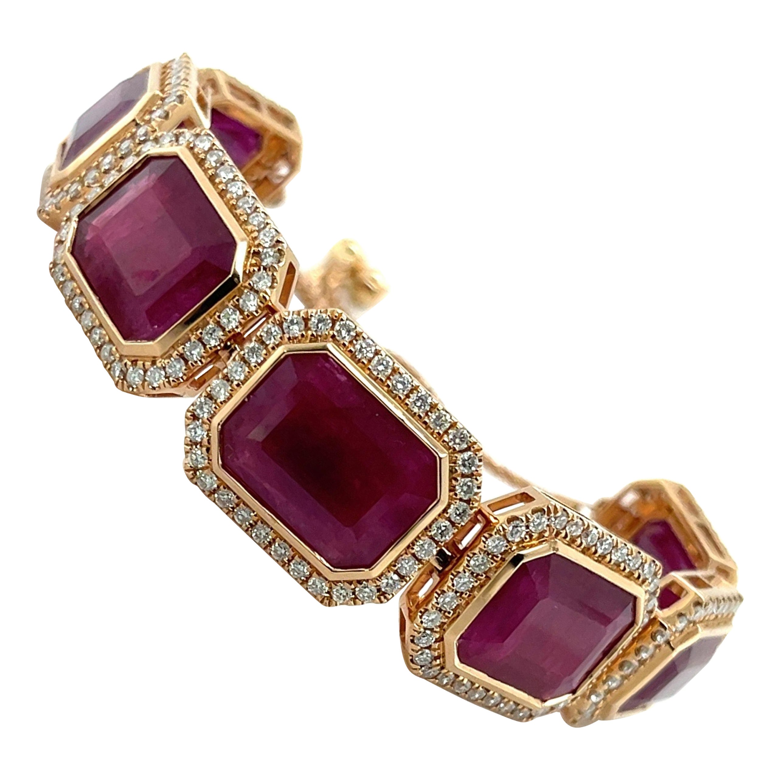 18ct Rose Gold Ruby and Diamond Expandable Bracelet For Sale