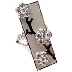 Vintage Van Cleef & Arpels Miroir des Eaux Onyx Pearl Diamond Flower Gold Ring
