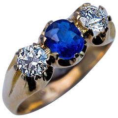Three-Stone Sapphire Diamond Unisex Ring