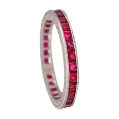 Art Deco Eternity Band Ring in Solid Platinum with 2.11 Ctw Vivid Burmese Rubies