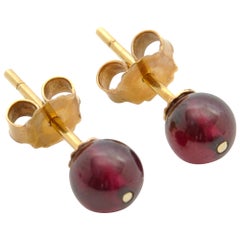 Retro Red Garnet Bead and 14K Gold Stud Earrings