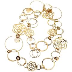 Chanel Long Link Camelia Flower Gold Sautoir Necklace