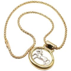 Hermes Two Color Gold Horse Pendant Necklace 9