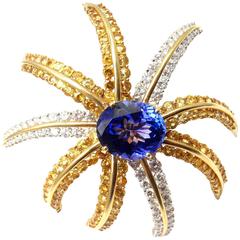 Tiffany & Co. Feuerwerk Saphir Tansanit Diamant Platin Gold Pin Brosche