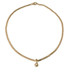 Pearl Pendant Necklace on 14k Solid Gold Curb Chain