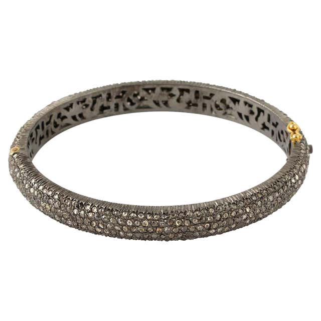 Ethnic Style Bangle Made in 18k Yellow Gold with Natural Rose Cut ...
