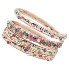 Diamonds, Rubies, Multicolor Sapphires, Tsavorite, 18 Karat Rose Gold Bracelet