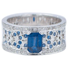 Vintage Sapphires, Diamonds, 14 Karat White Gold Ring