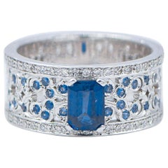 Sapphires, Diamonds, 14 Karat White Gold Ring