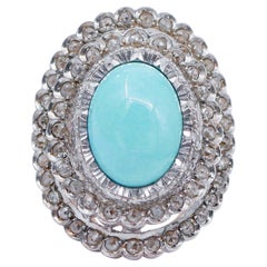Turquoise, Diamonds, Rose Gold and Silver Retrò Ring