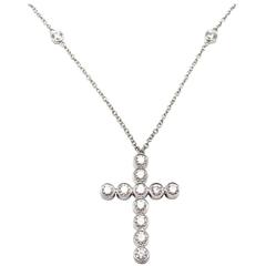 Vintage Tiffany & Co. Jazz  Diamond Platinum Cross Pendant Necklace