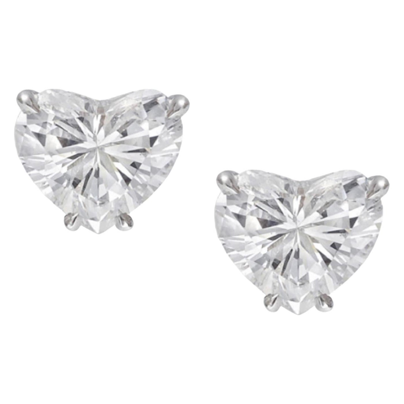 VVS1 GIA Certified 2 Carat Heart Platinum Diamond Studs D/E Color For