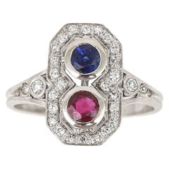 Vintage 18k Gold Boodles Ruby, Sapphire and Diamond Plaque Ring Circa 1977