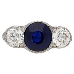 Antique Edwardian Natural Unenhanced Sapphire Diamond Ring, circa 1905