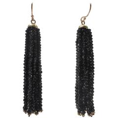 Multi-Strand Faceted Black Spinel Bead Gold Dangle Tassel Earrings 2