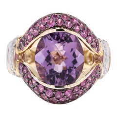 Amethyst Pink Sapphire Diamond Cocktail Ring, 14KT Yellow Gold