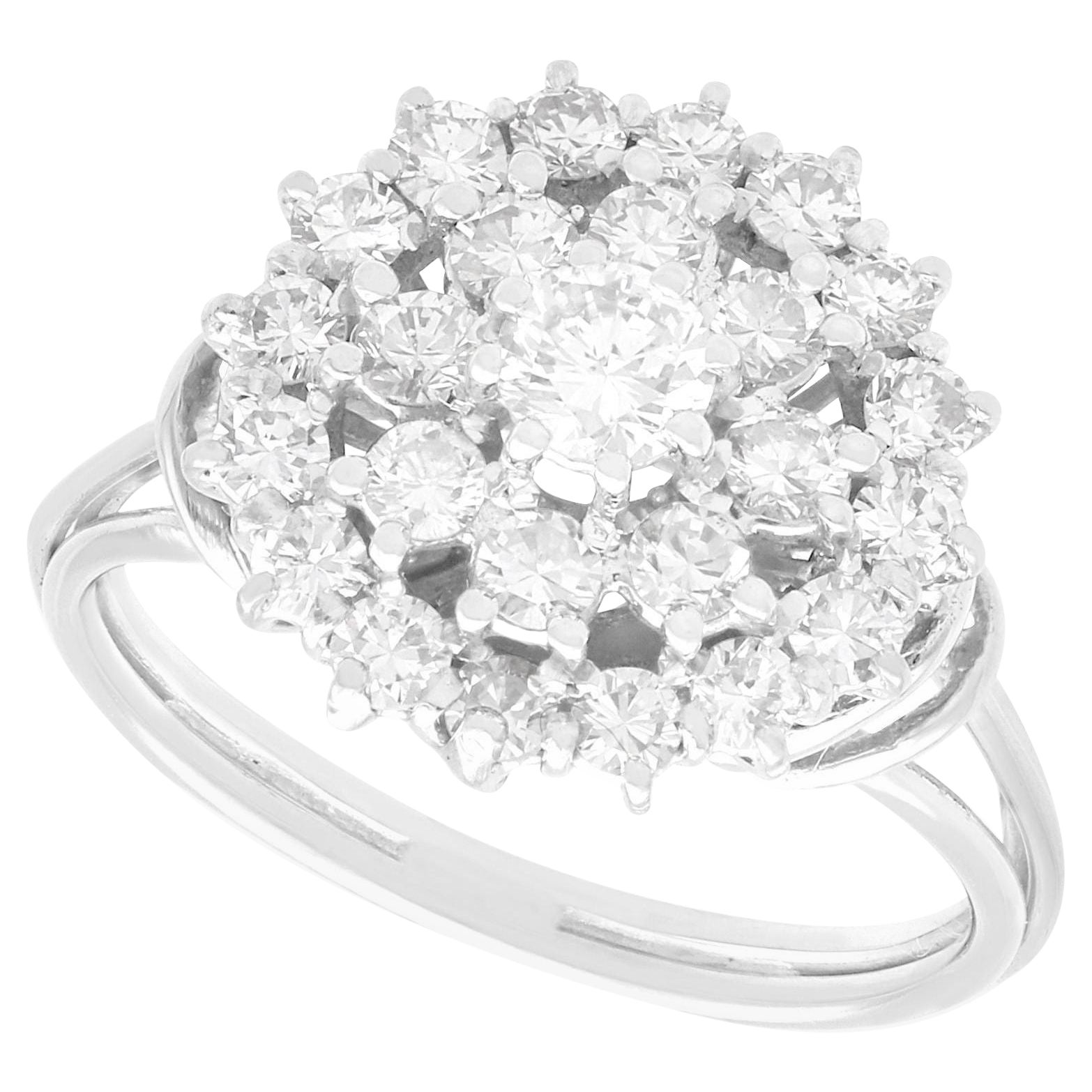Vintage 1.51ct Diamond and 18ct White Gold Cluster Ring For Sale