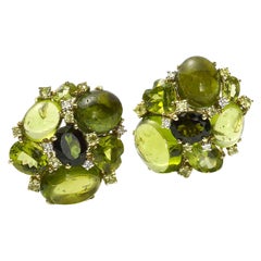 Tourmaline, Peridot and Diamond Earrings