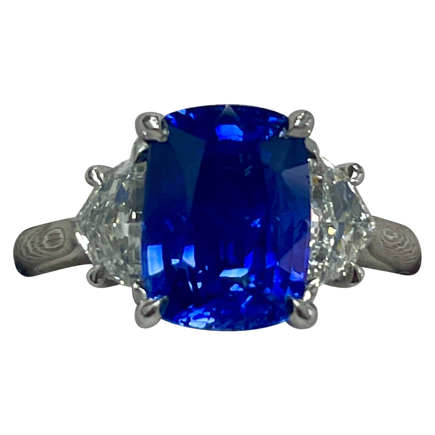 3.64 Carat Cushion Sapphire & Diamond Platinum Ring For Sale