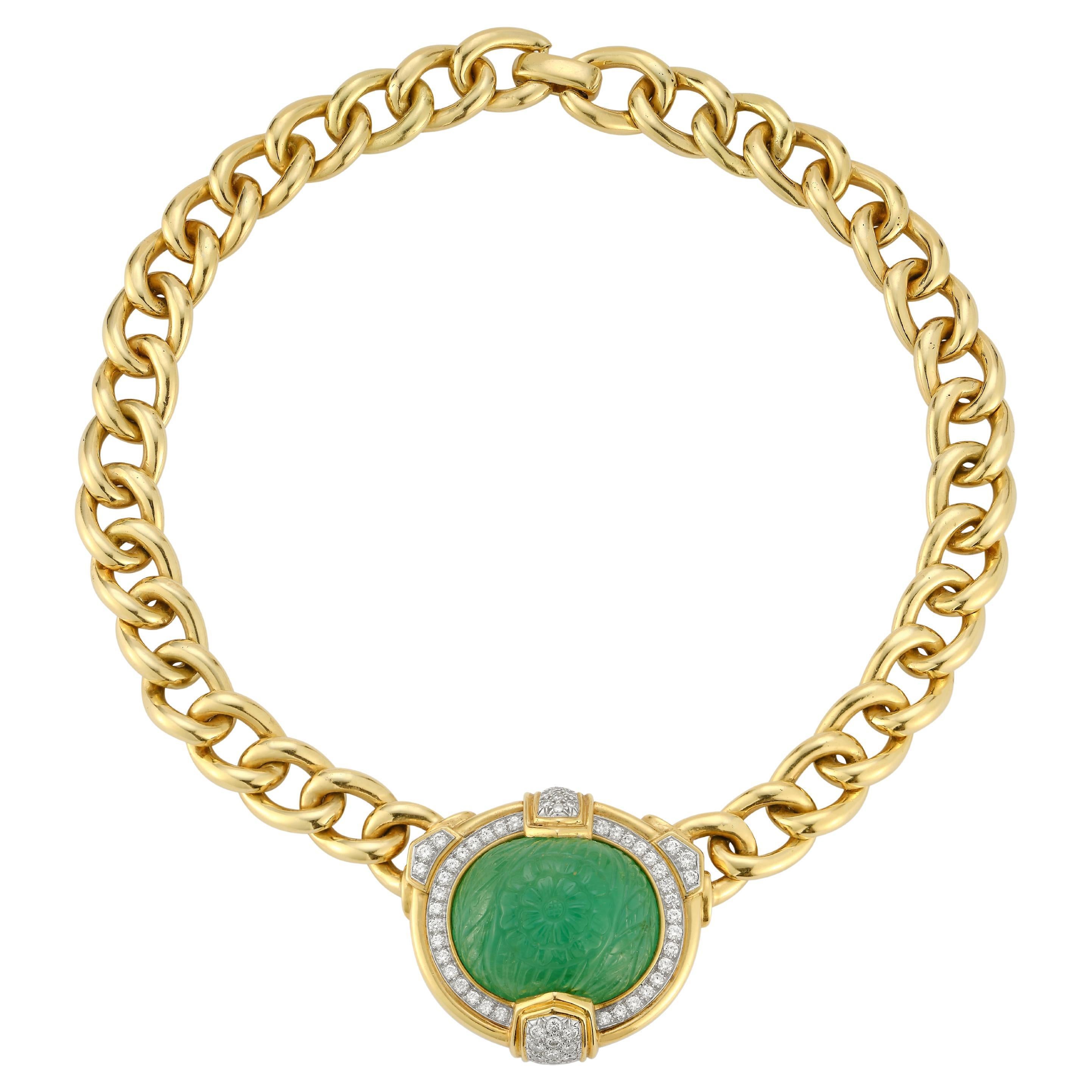 David Webb Carved Emerald Necklace For Sale