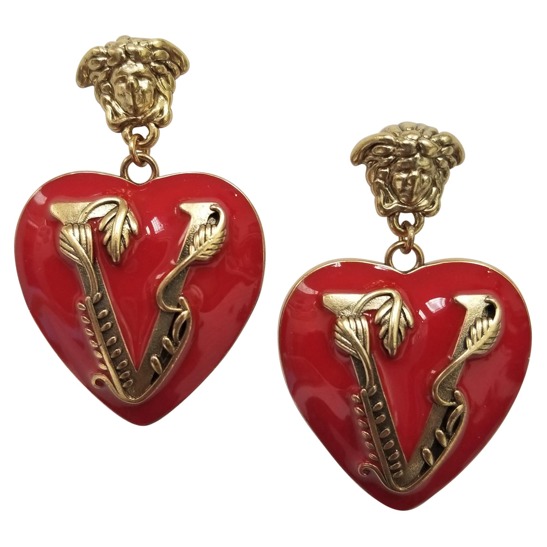 V-Mine Versace Valentine Red Heart Earrings For Sale at 1stDibs | versace heart  earrings, versace red heart earrings, versace v earrings