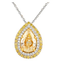 Alexander 2.27ct Fancy Light Yellow Pear Diamond 18k Gold Pendant Necklace