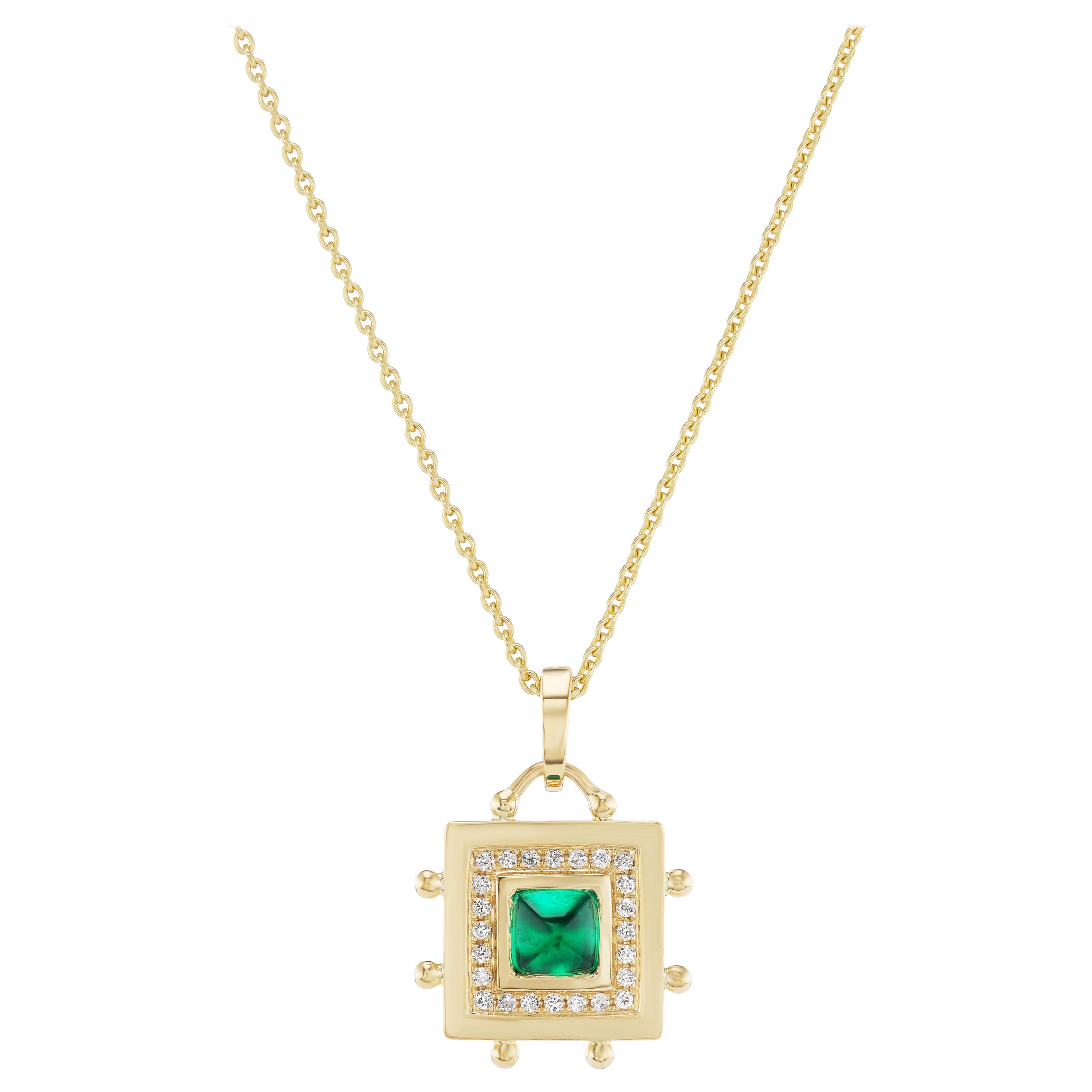 Emerald Square Evil Eye Necklace For Sale