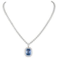 Alexander GIA 15.46ctt Ceylon Sapphire No Heat with Diamonds Necklace 18k