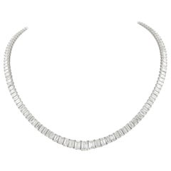 Alexander GIA 32.62 Carat Emerald Cut Diamond Tennis Necklace 18k White Gold