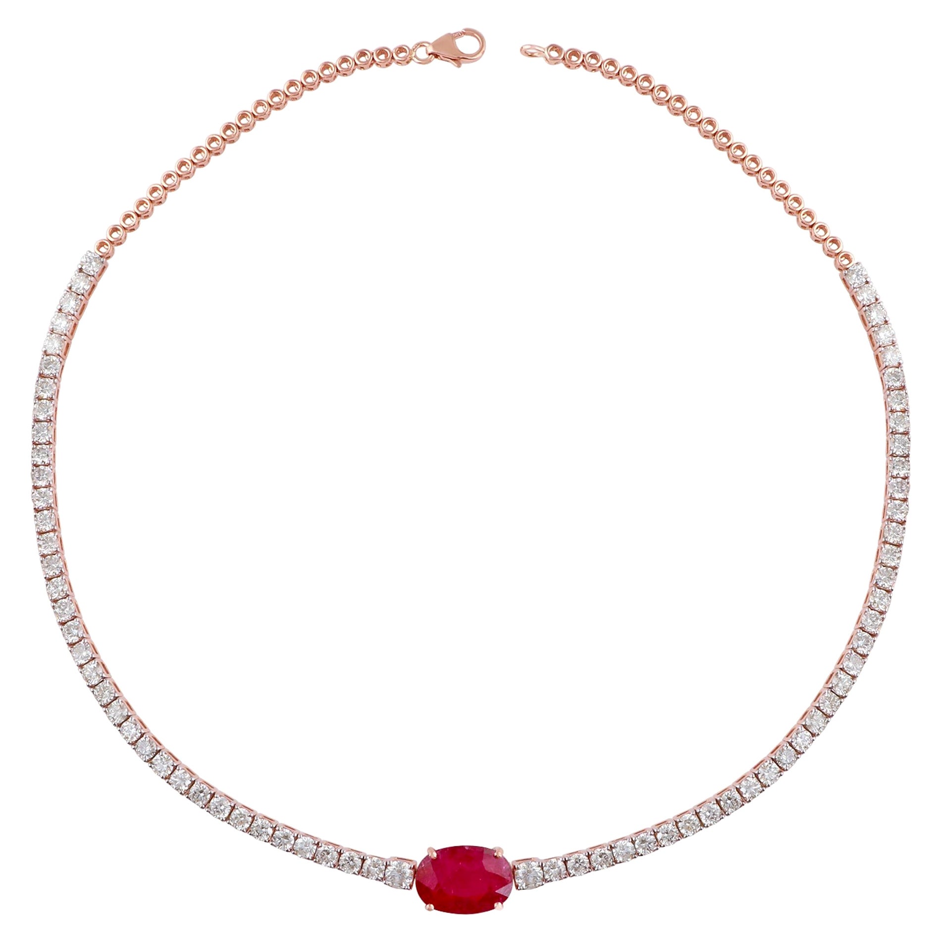 Ovaler Rubin-Edelstein-Halskette 18 Karat Roségold Handgefertigter Schmuck