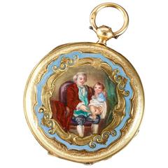 18th Century Enamel Gold Pendant Watch