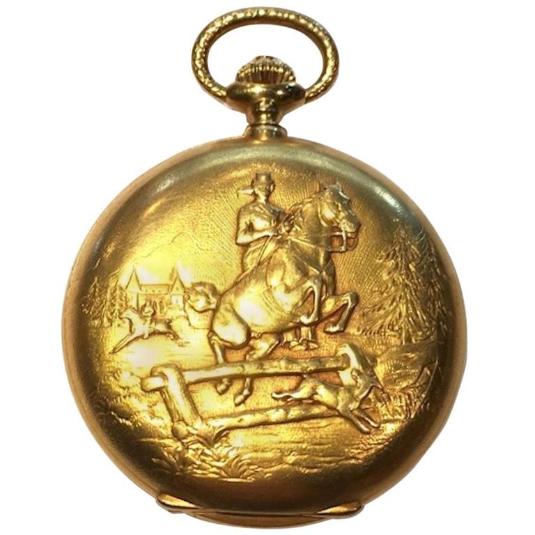 Vacheron Constantin Yellow Gold Equestrian Scene Pocket Watch at