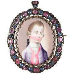 Antique Brooch Pendant with Miniature in 18th Century Taste