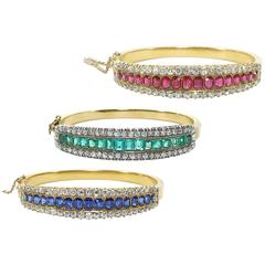 Set of Three Gemstone Bangle Bracelets