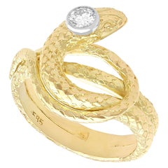 Vintage 0.13ct Diamond and 14ct Yellow Gold Snake Ring