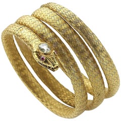 Antique Gold Snake Bangle Bracelet