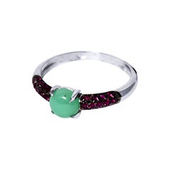 Chrysoprase and Ruby Pave Ring Set in 18kt White Gold Made in Italy