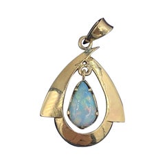 Vintage Art Deco Opal Pendant Necklace Gold Estate Jewelry