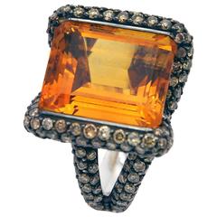Citrine Champagne Diamond Gold Ring 12