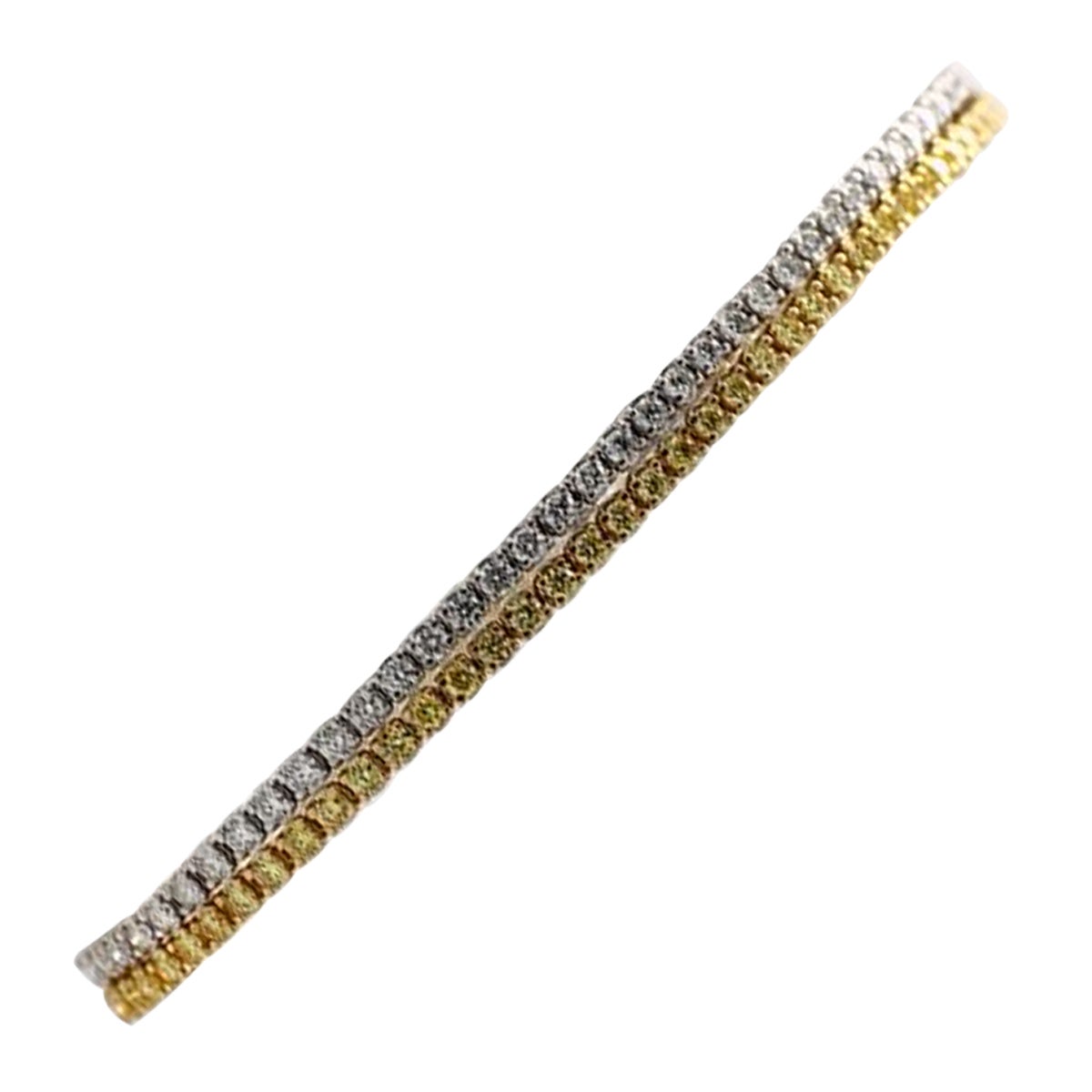 Natural Yellow Round and White Diamond 3.89 Carat TW Gold Bracelet For Sale