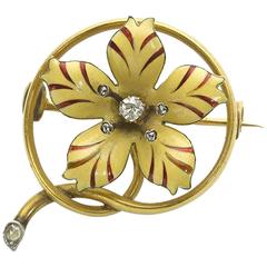 Enamel Diamond Gold Flower Brooch 12