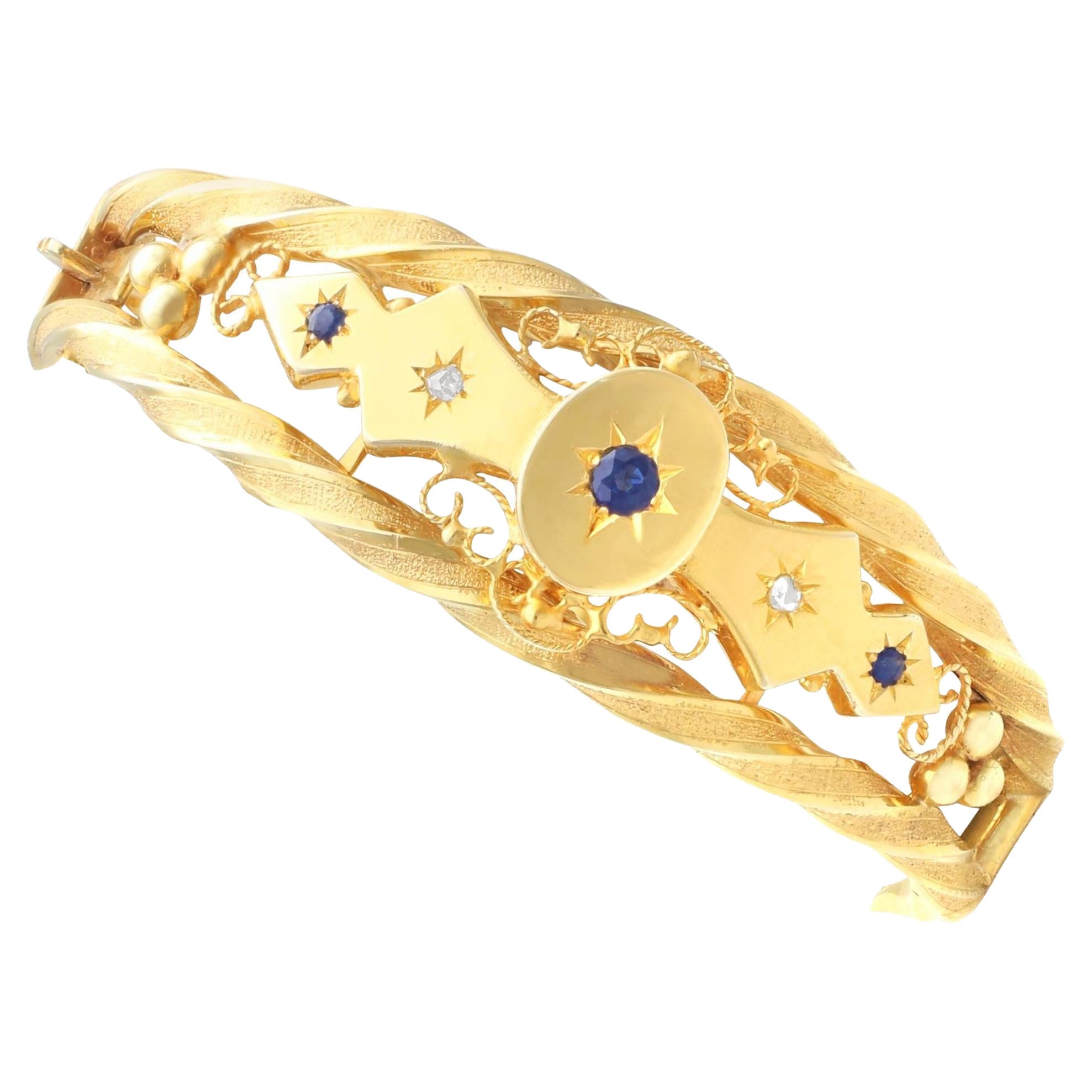 Brazalete de oro amarillo con zafiro y diamantes de 1900 en venta