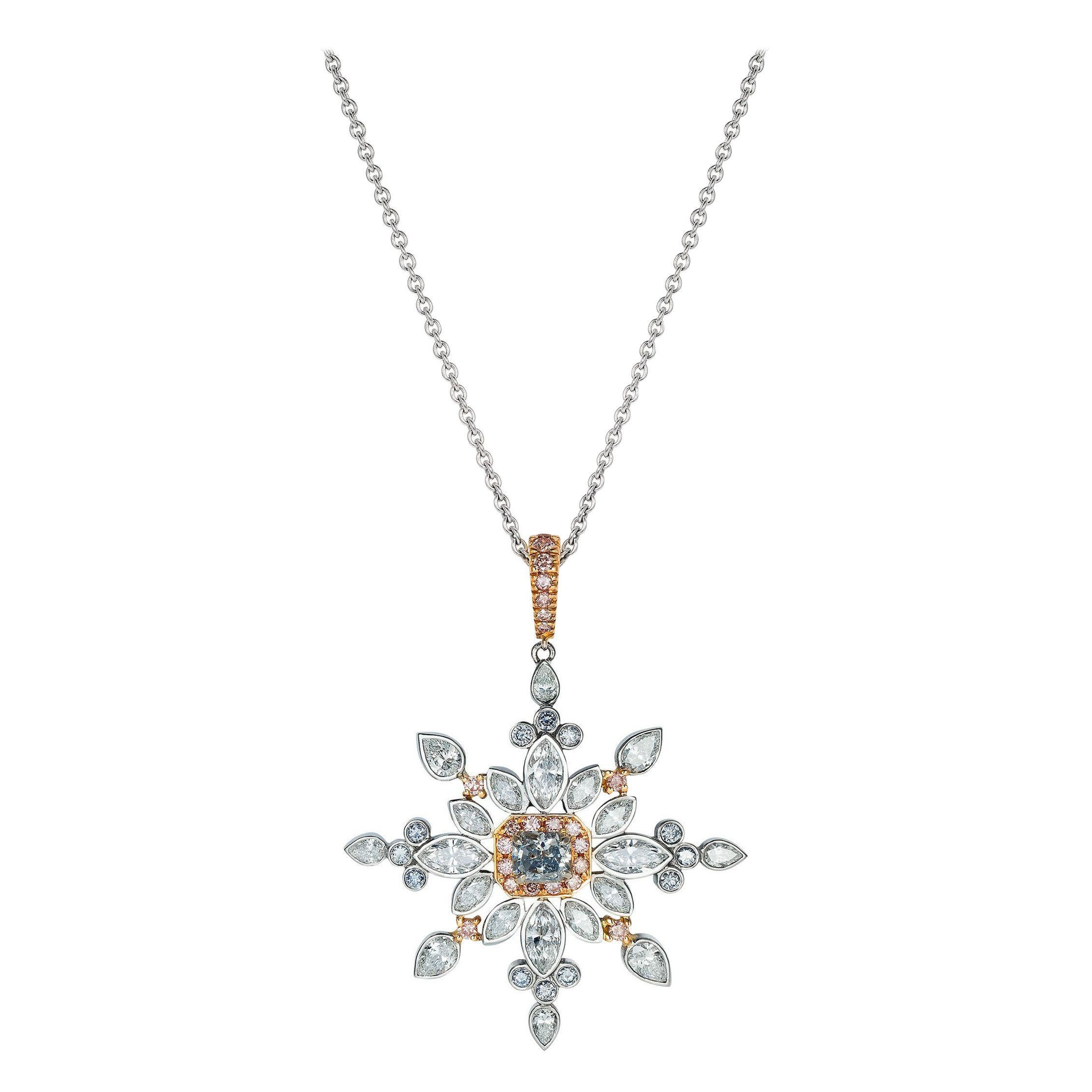 Hirsh Snowflake Pendant Set with Pink and Blue Diamonds