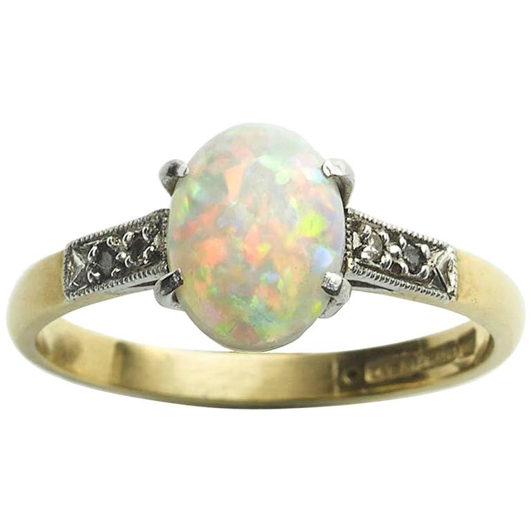 1920s Opal Diamond Gold Ring For Sale