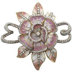 Moira Plique à Jour Enamel Silver Gold Flower Brooch 3