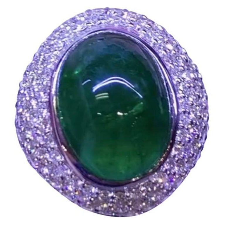 Certified Ct 19, 60 of Zambia Emerald and Diamonds on Ring For Sale