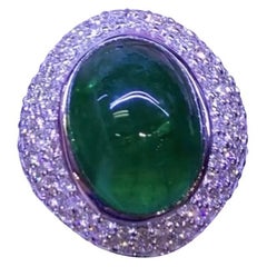 Certified Ct 19, 60 of Zambia Emerald and Diamonds on Ring